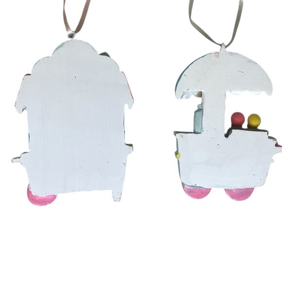 Cotton Candy & Ice Cream Carts Christmas Tree Ornaments Striped Roof Blue Pink - Picture 7 of 8